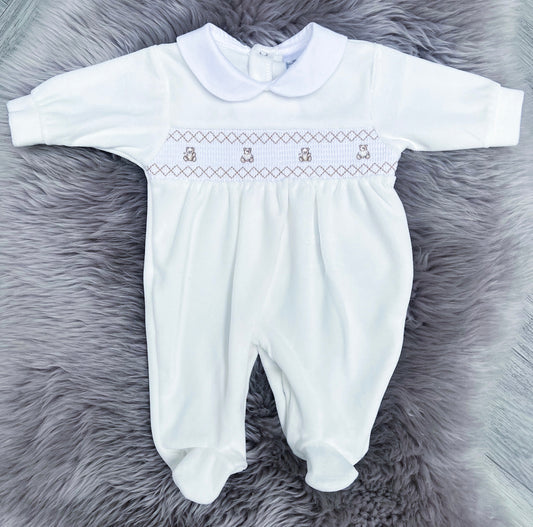 White velour teddy romper