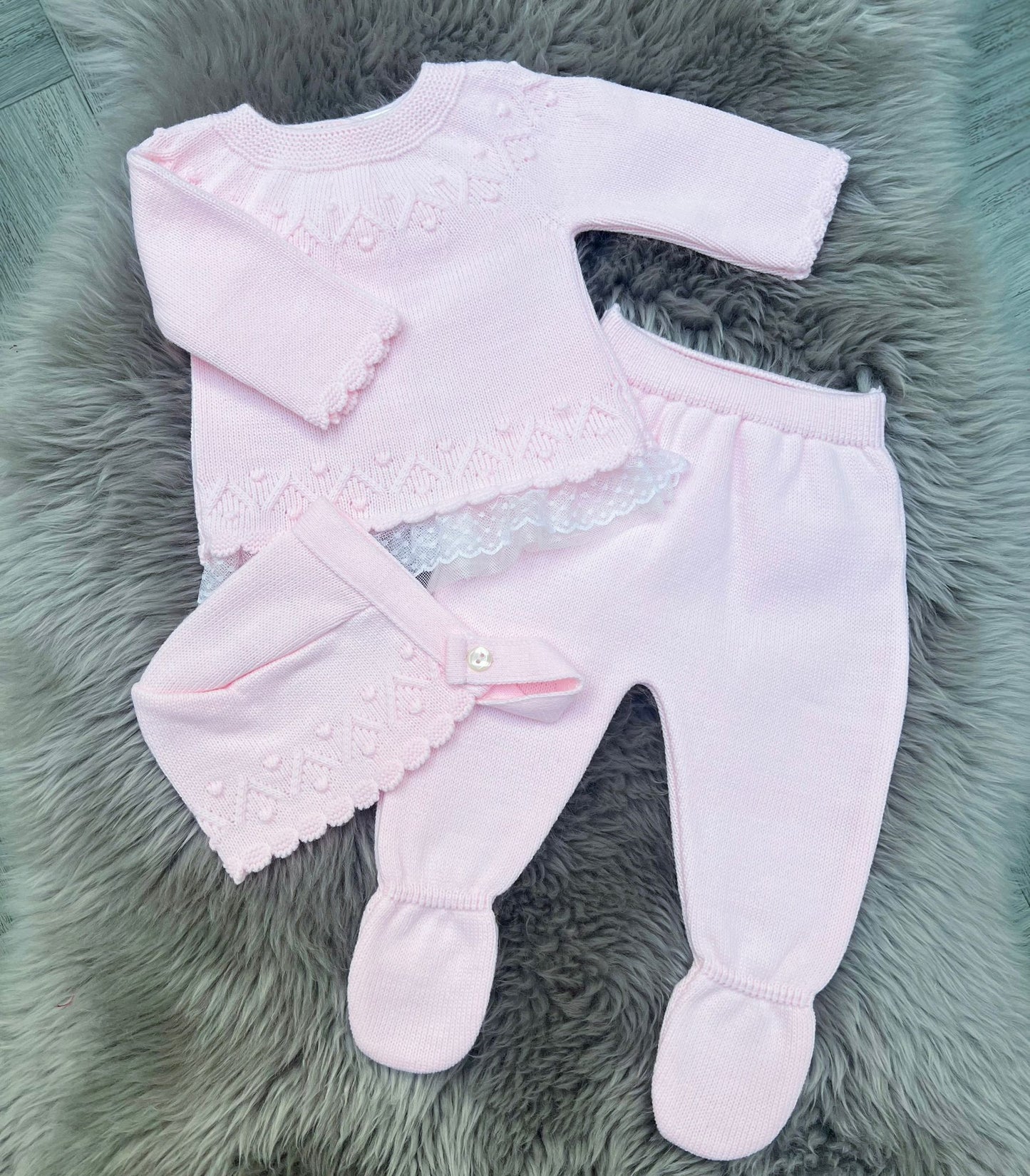 Pink Lace 2 Piece With Bonnet