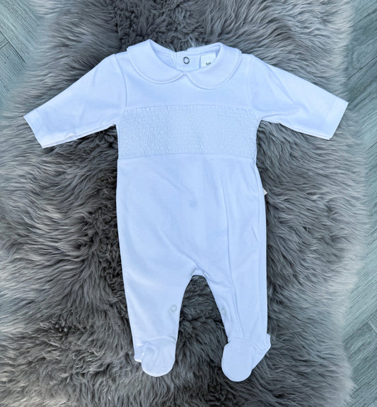 White cotton smock baby grow