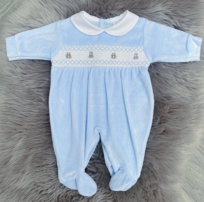 Blue velour teddy romper