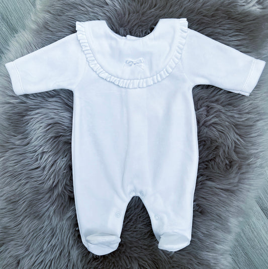 White Collar Velour Babygrow