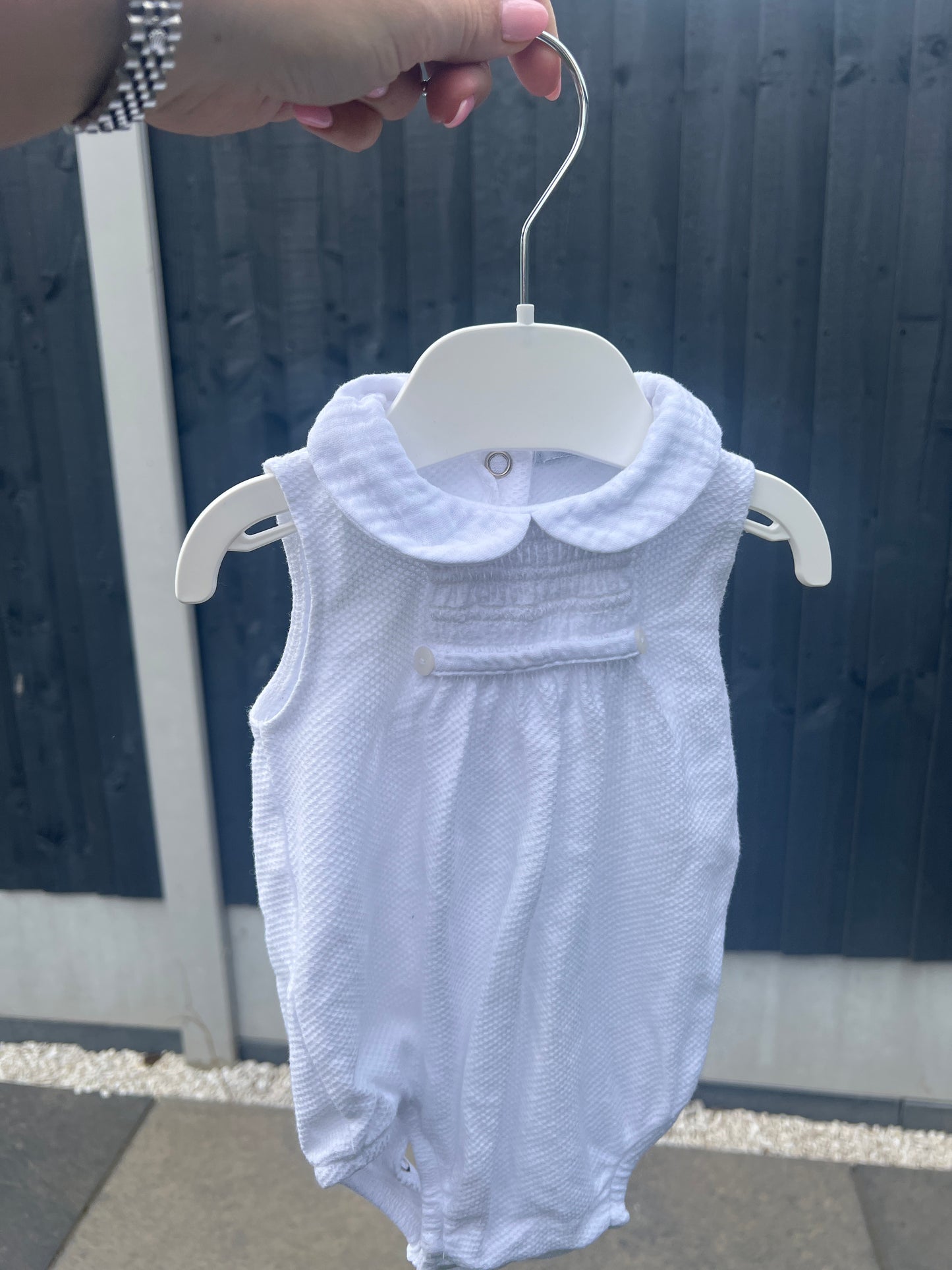 white Babidu cotton romper 3-6months