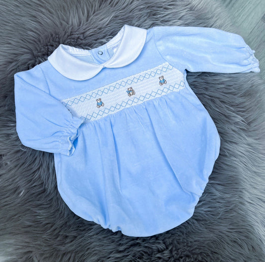 Blue Teddy Velour Romper