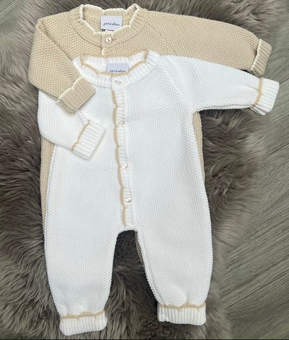 Beige Luxury Romper With White Trim