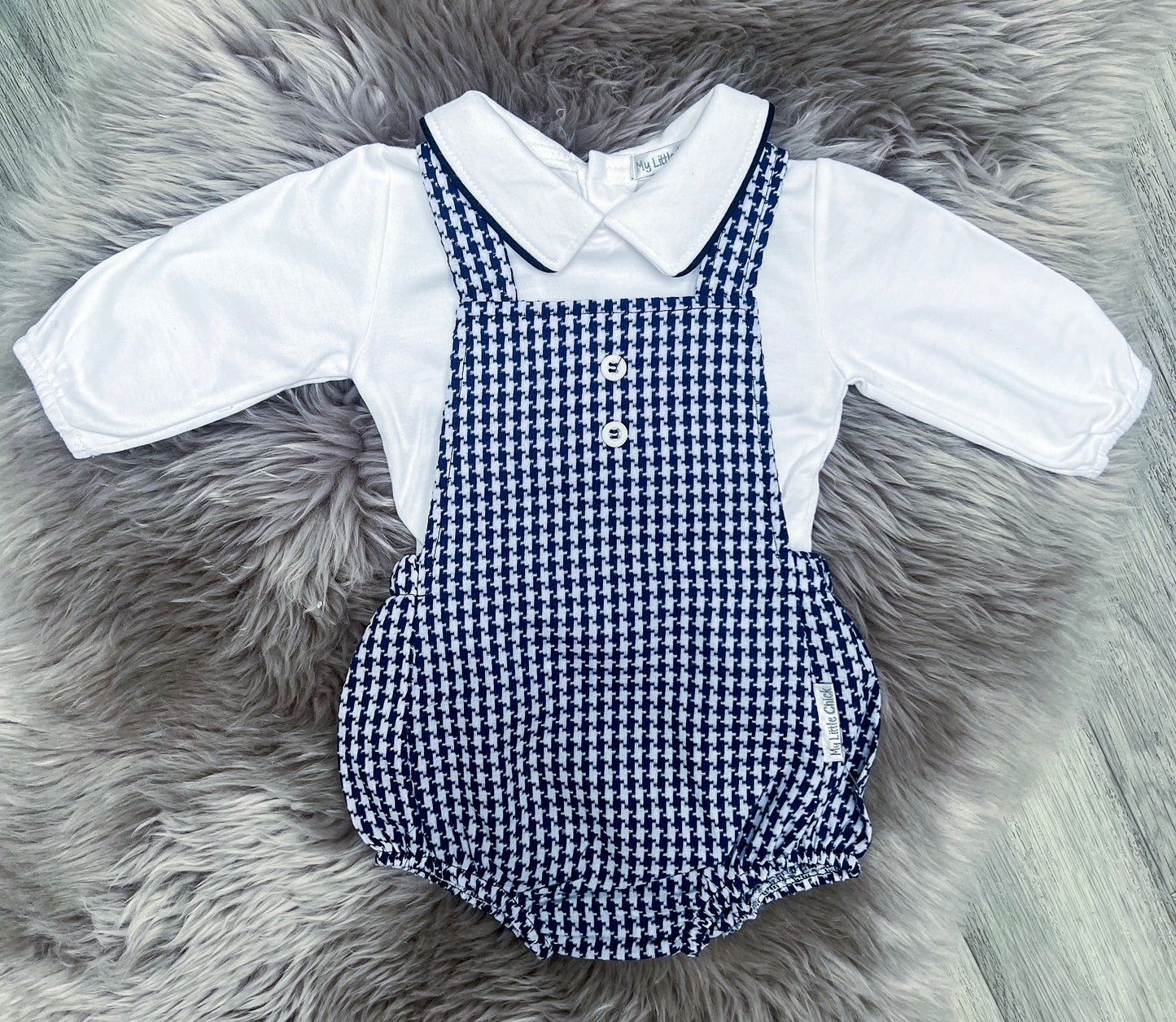 Navy check romper