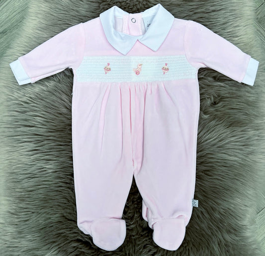 Velour Pink Rattle Babygrow