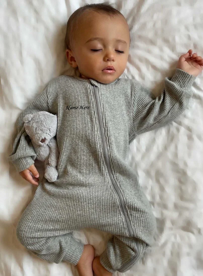 Grey Zip Up Ribbed Sleepsuit